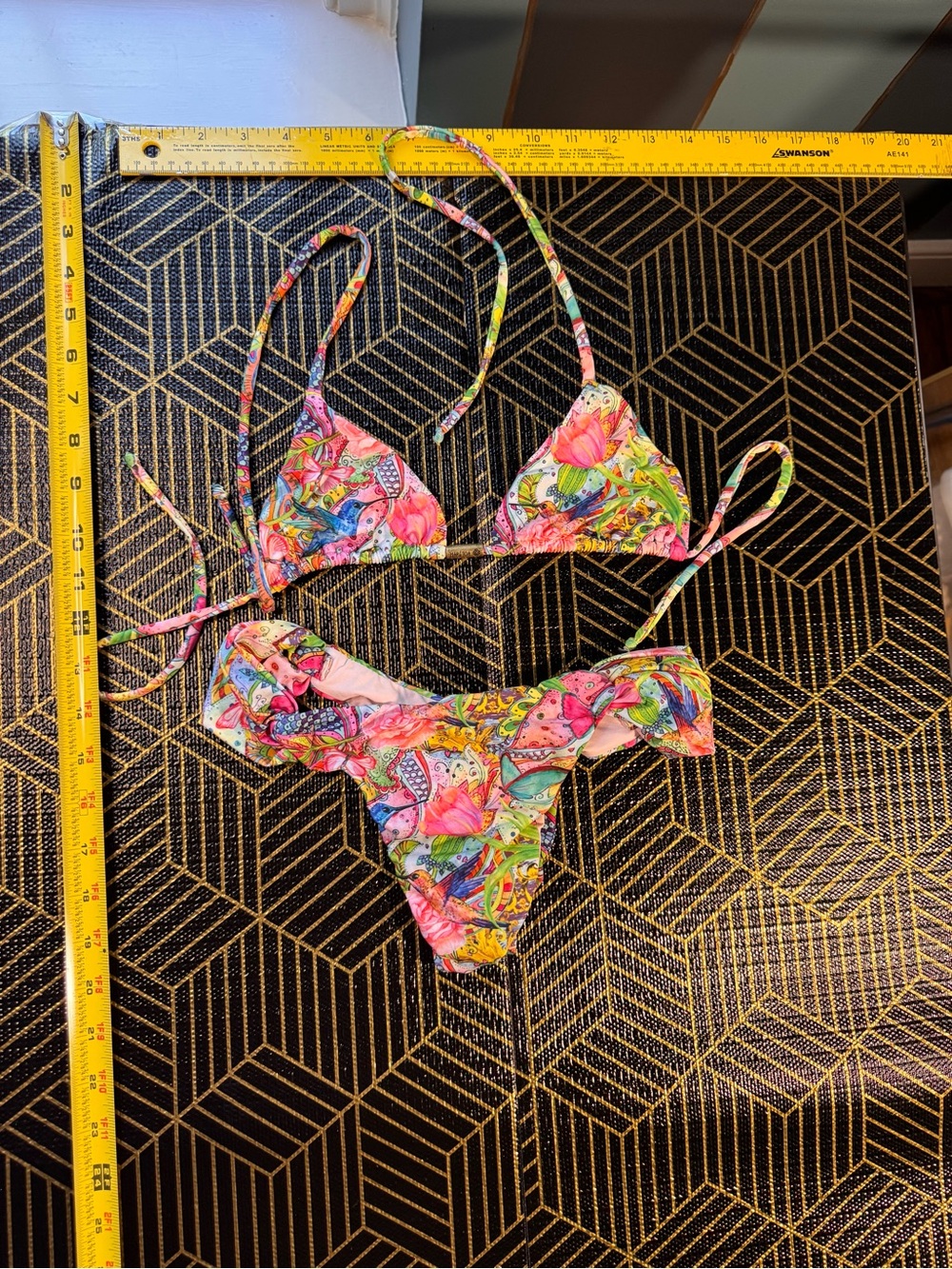 Tropical Floral with Hummingbirds String Bikini Set